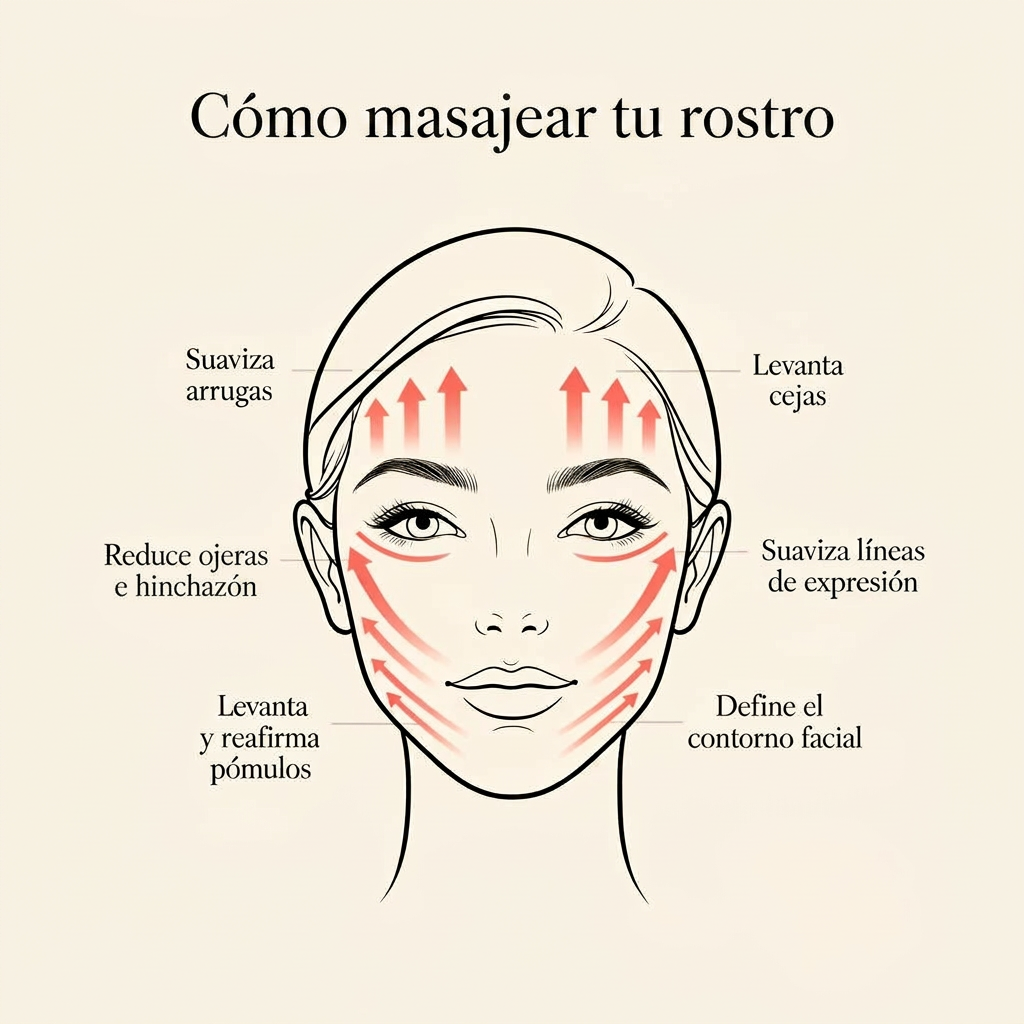 Guía de masaje facial con movimientos ascendentes